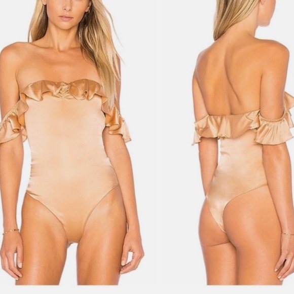 For Love & Lemons Virgo Ruffle Bodysuit in Champagne - Picture 2 of 2